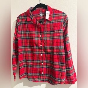 New! Gap Kids Red Tartan Plaid Flannel Sleep Pajama Top Size 14